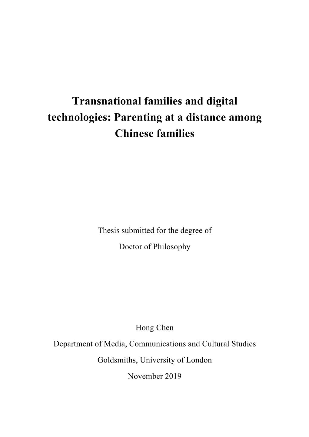 Transnational Families and Digital Technologies: Parenting at a Distance Among Chinese Families