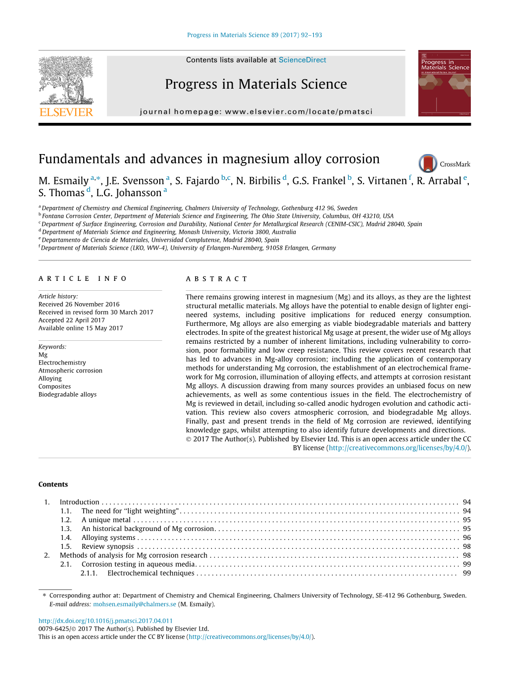 Fundamentals and Advances in Magnesium Alloy Corrosion ⇑ M