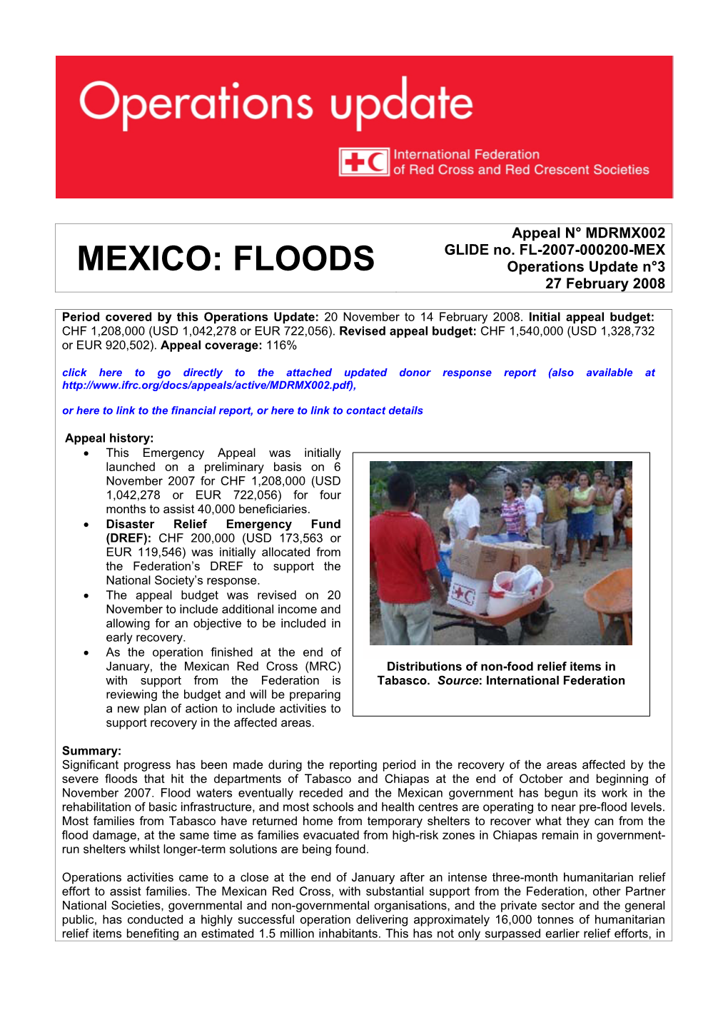 MEXICO: FLOODS Operations Update N°3 27 February 2008