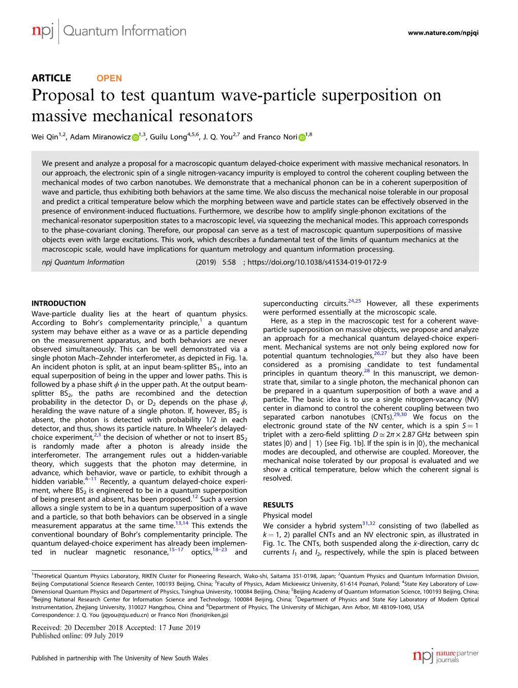 Proposal to Test Quantum Wave-Particle Superposition on Massive Mechanical Resonators