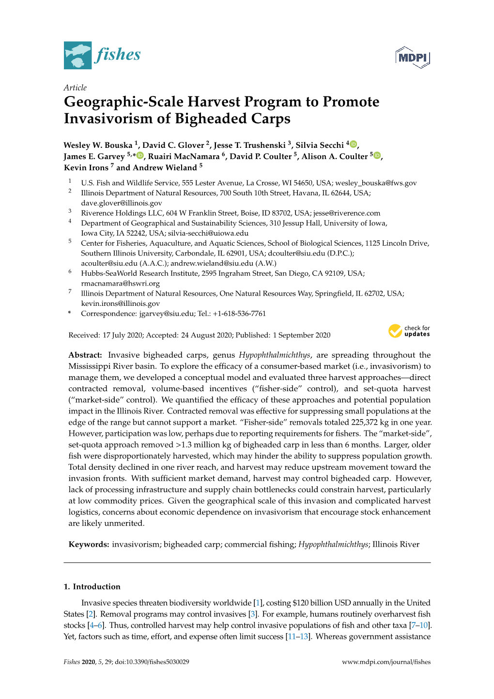 Geographic-Scale Harvest Program to Promote Invasivorism of Bigheaded Carps