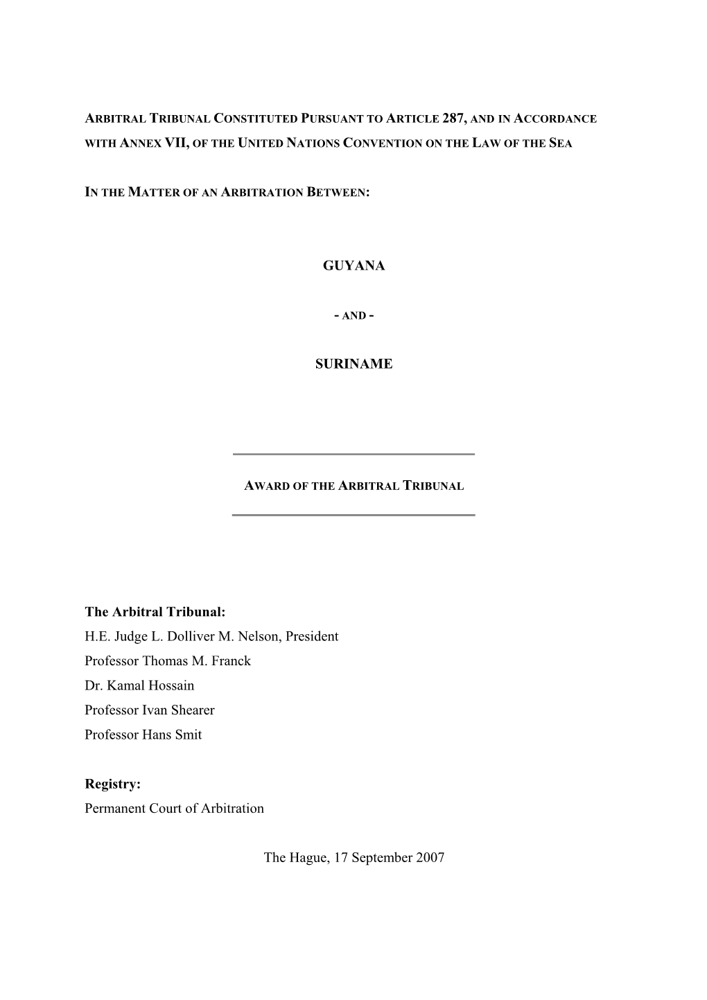 GUYANA SURINAME the Arbitral Tribunal