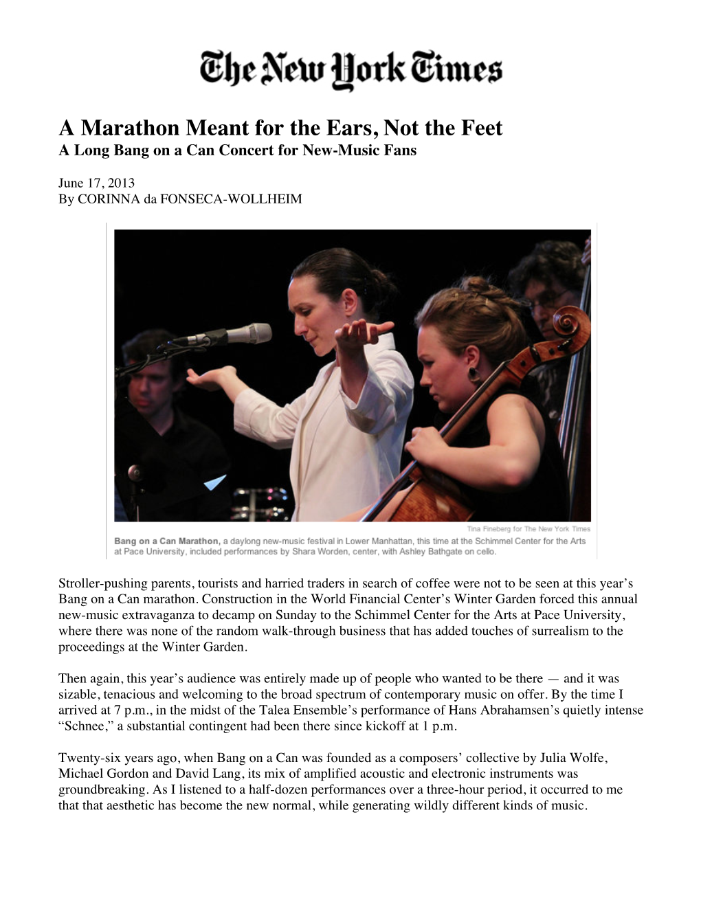 A Marathon Meant for the Ears, Not the Feet a Long Bang on a Can Concert for New-Music Fans