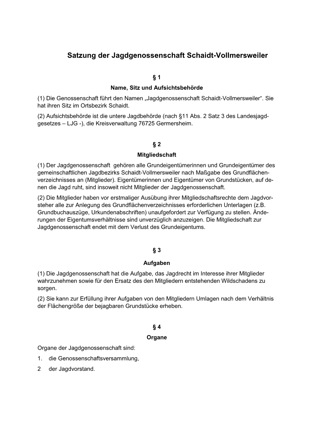 Jagdgenosseneschaftssatzung Schaidt-Vollmersweiler