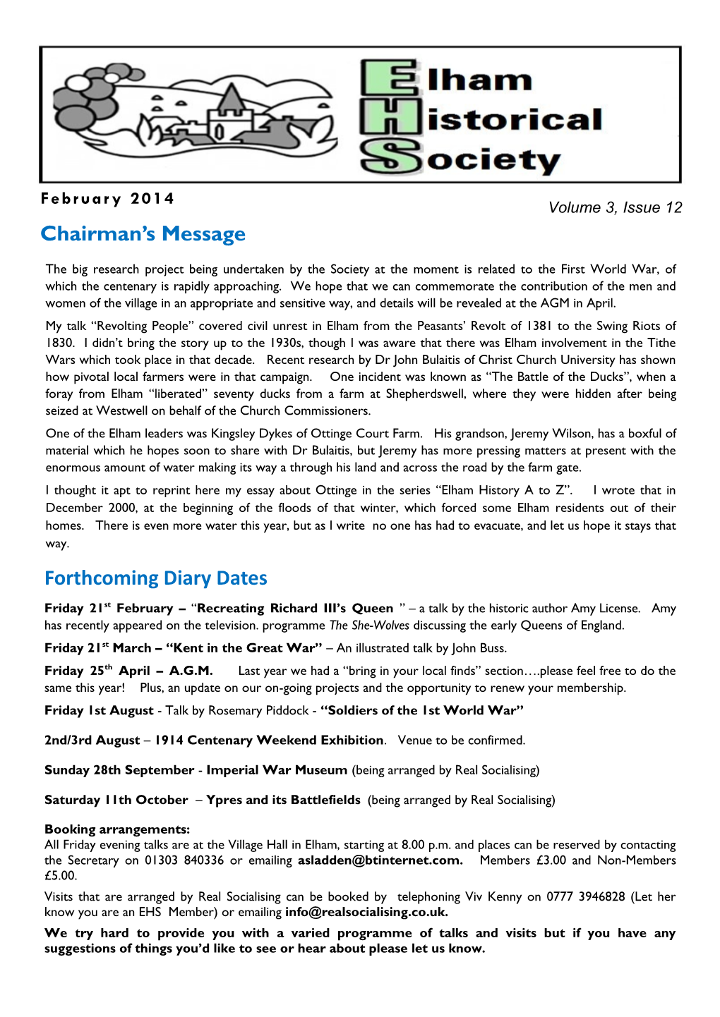 February 2014 Volume 3, Issue 12 Chairman’S Message