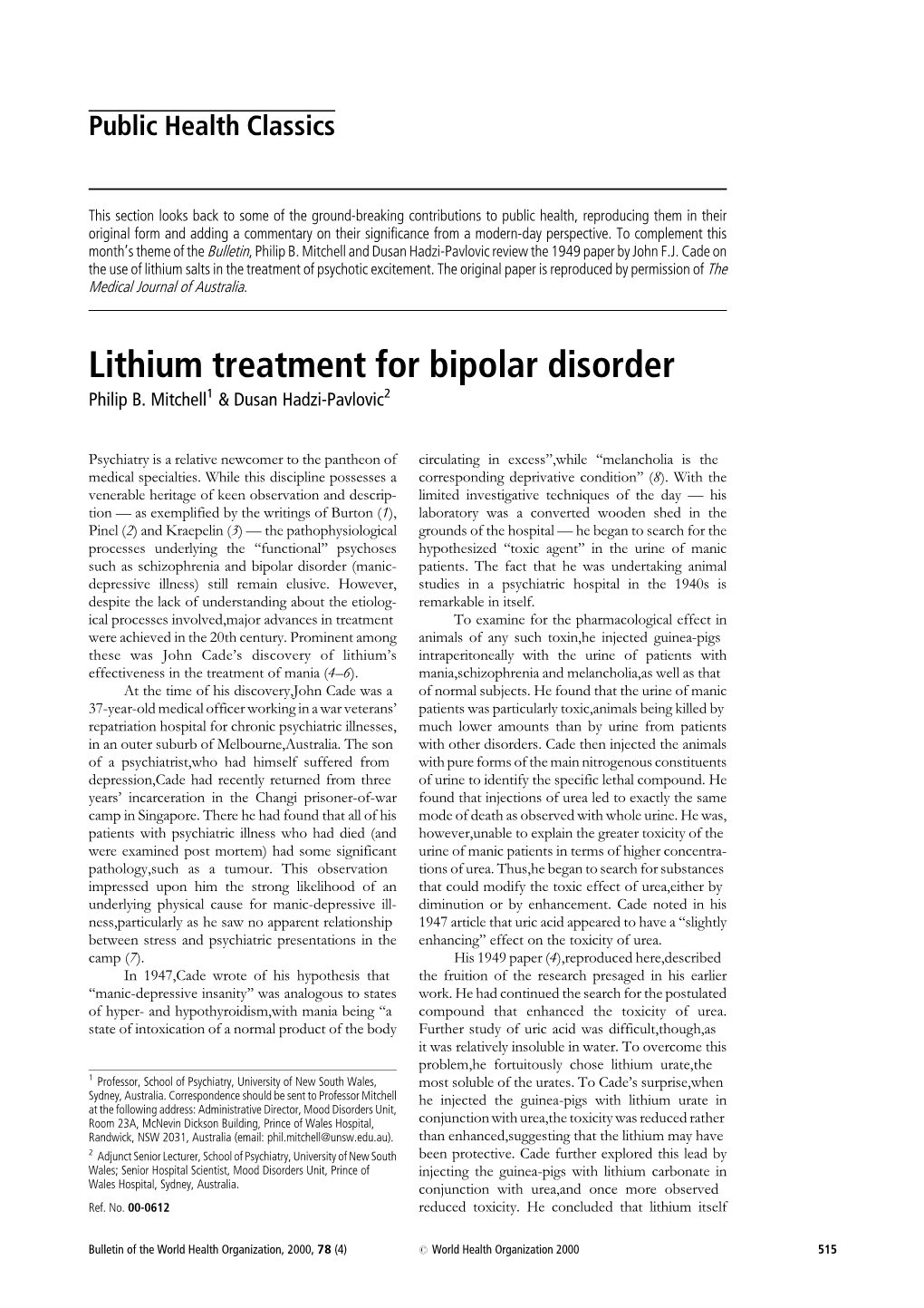 'Lithium Treatment for Bipolar Disorder