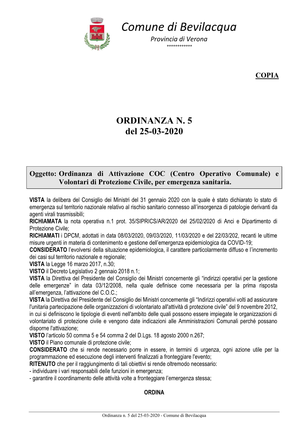 Ordinanza 05 2020