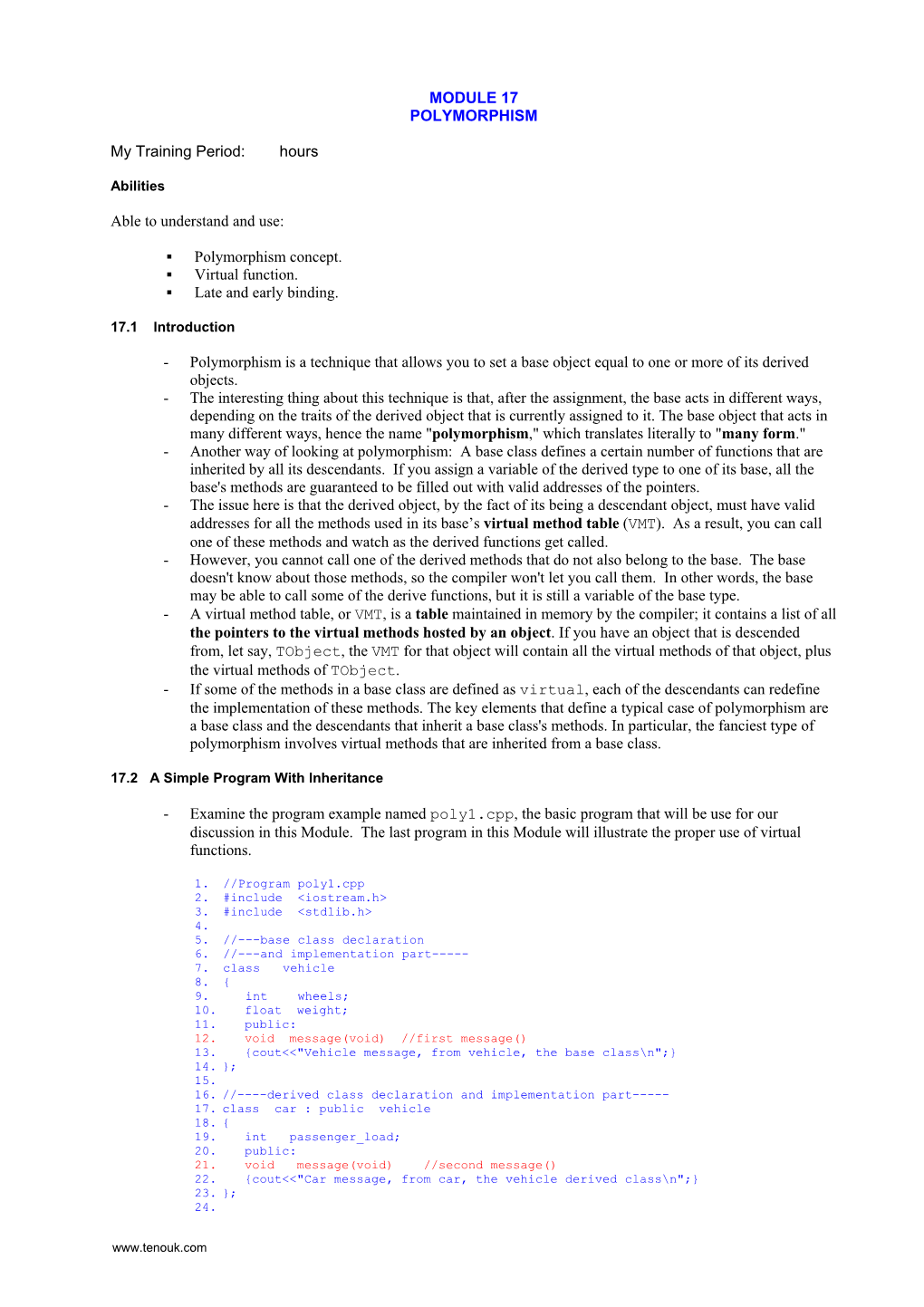 C++ Object Oriented Polymorphism Programming Virtual Function Late