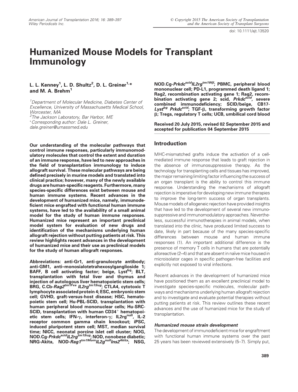 Humanized Mouse Models for Transplant Immunology