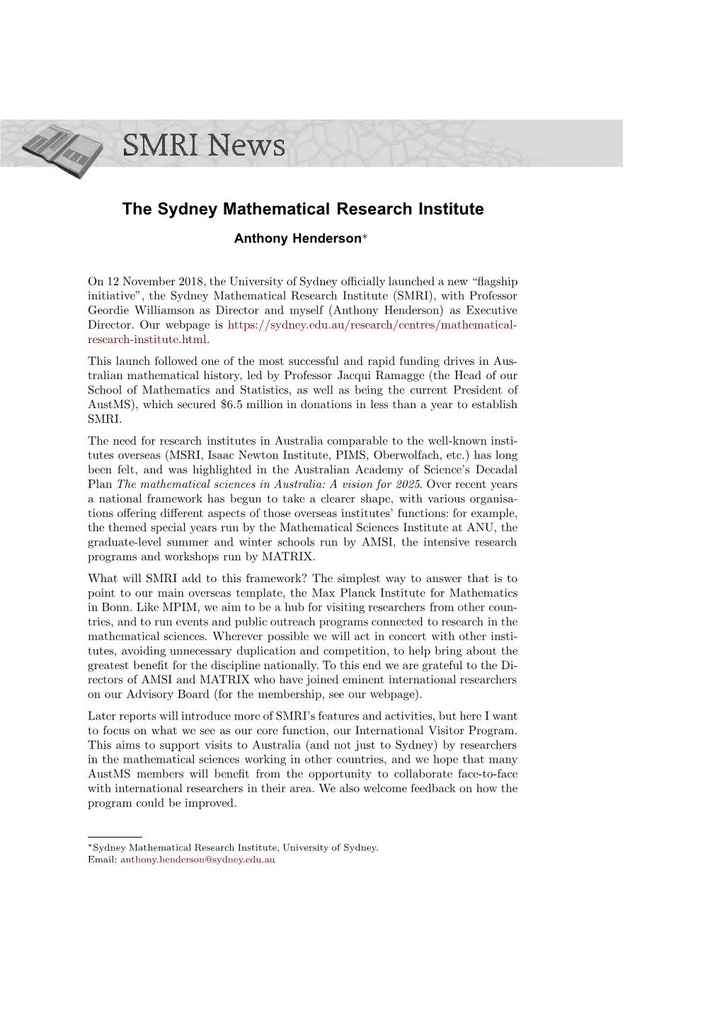The Sydney Mathematical Research Institute
