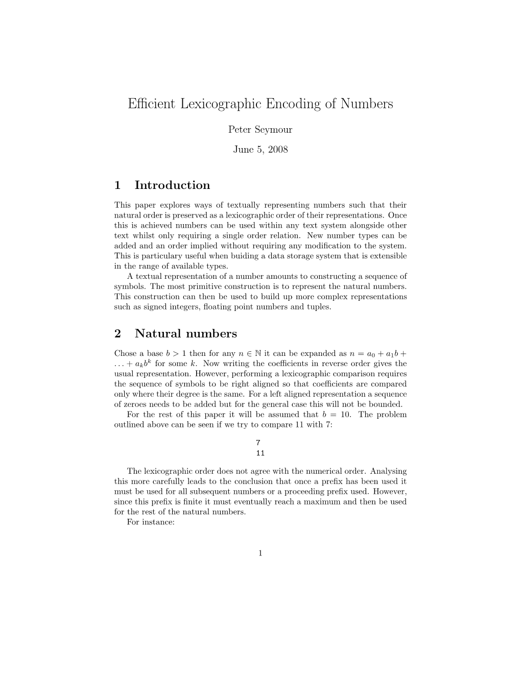 Efficient Lexicographic Encoding of Numbers