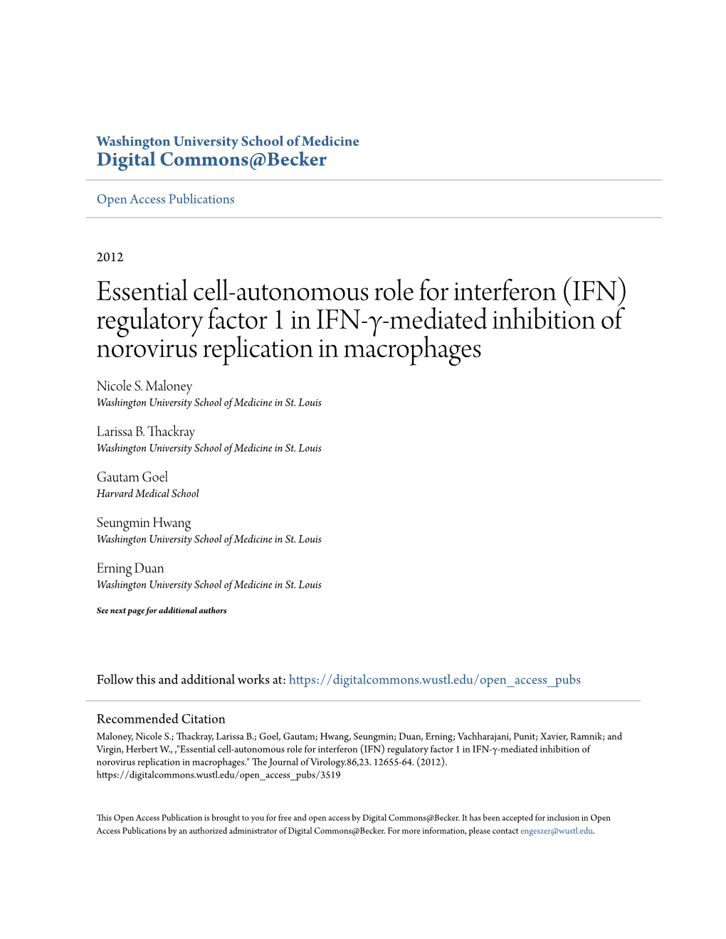 Regulatory Factor 1 in IFN-Î³-Mediated Inhibition of Norovirus Replication