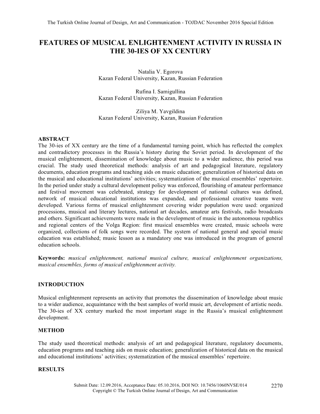 Features of Musical Enlightenment Activity in Russia in the 30-Ies of Xx Century