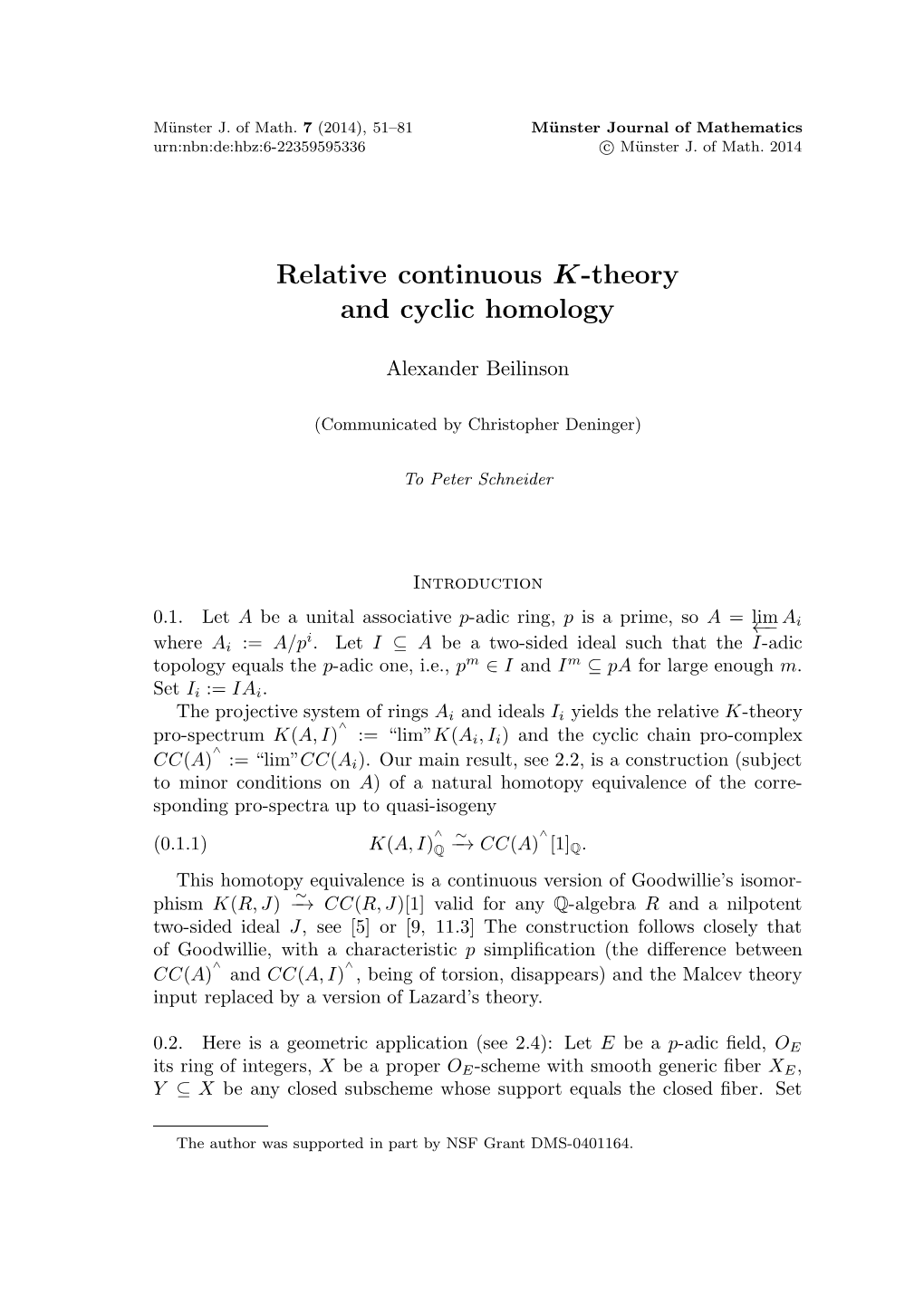 Relative Continuous K-Theory and Cyclic Homology