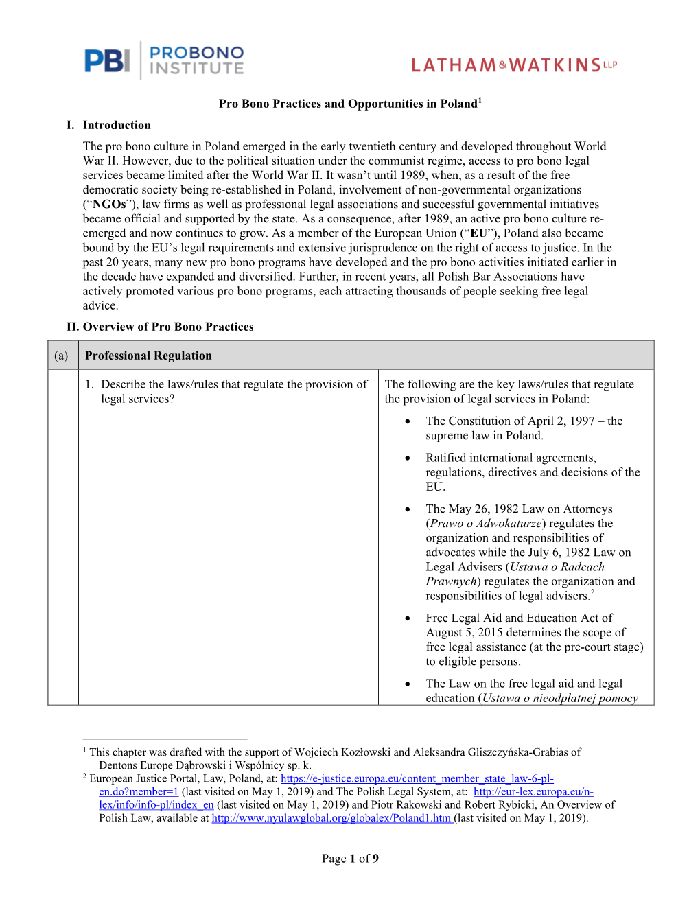 Page 1 of 9 Pro Bono Practices and Opportunities in Poland1 I