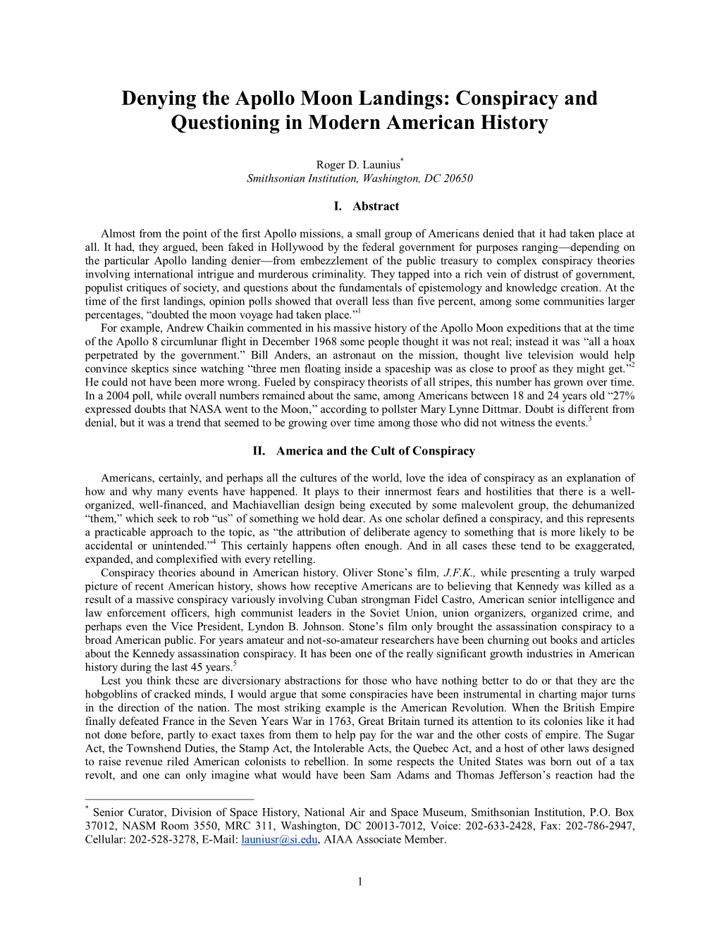 Denying the Apollo Moon Landings: Conspiracy and Questioning in Modern American History