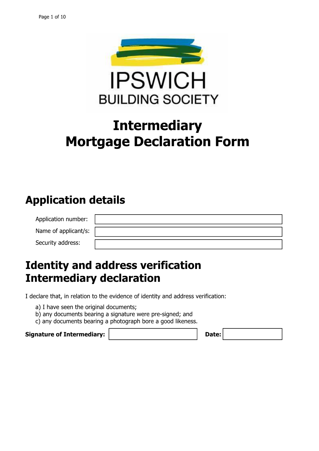 Intermediary Mortgage Declaration Form