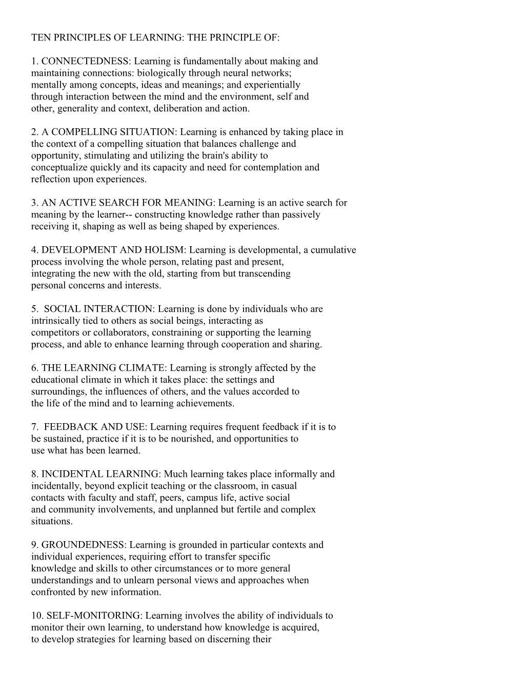 Ten Principles of Learning: the Principle Of