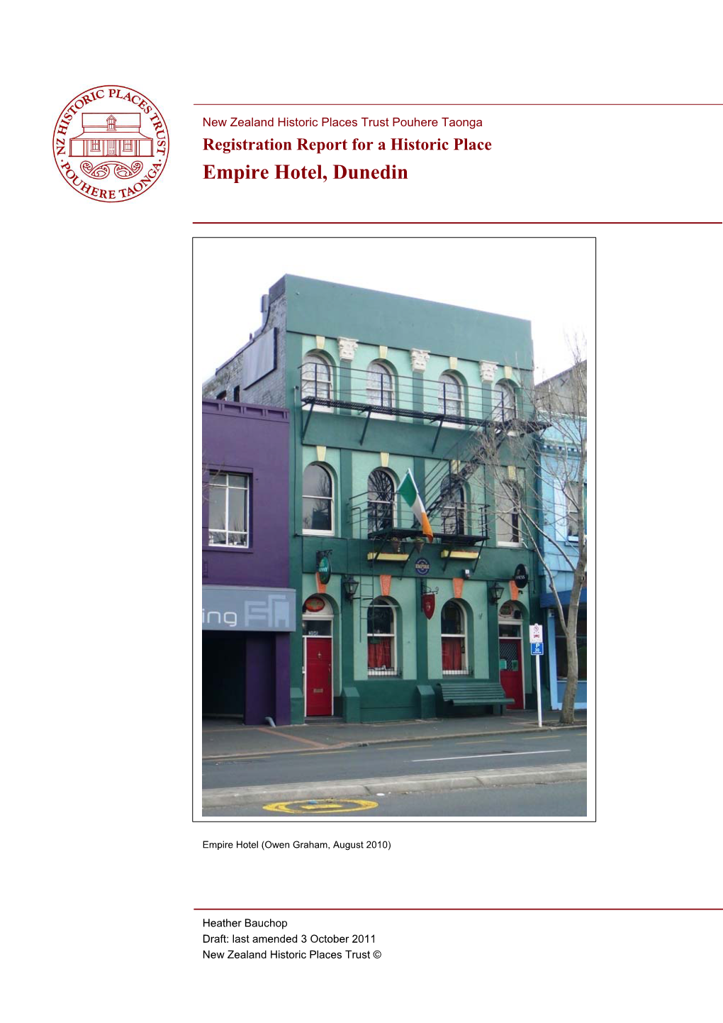 Registration Report for a Historic Place Empire Hotel, Dunedin