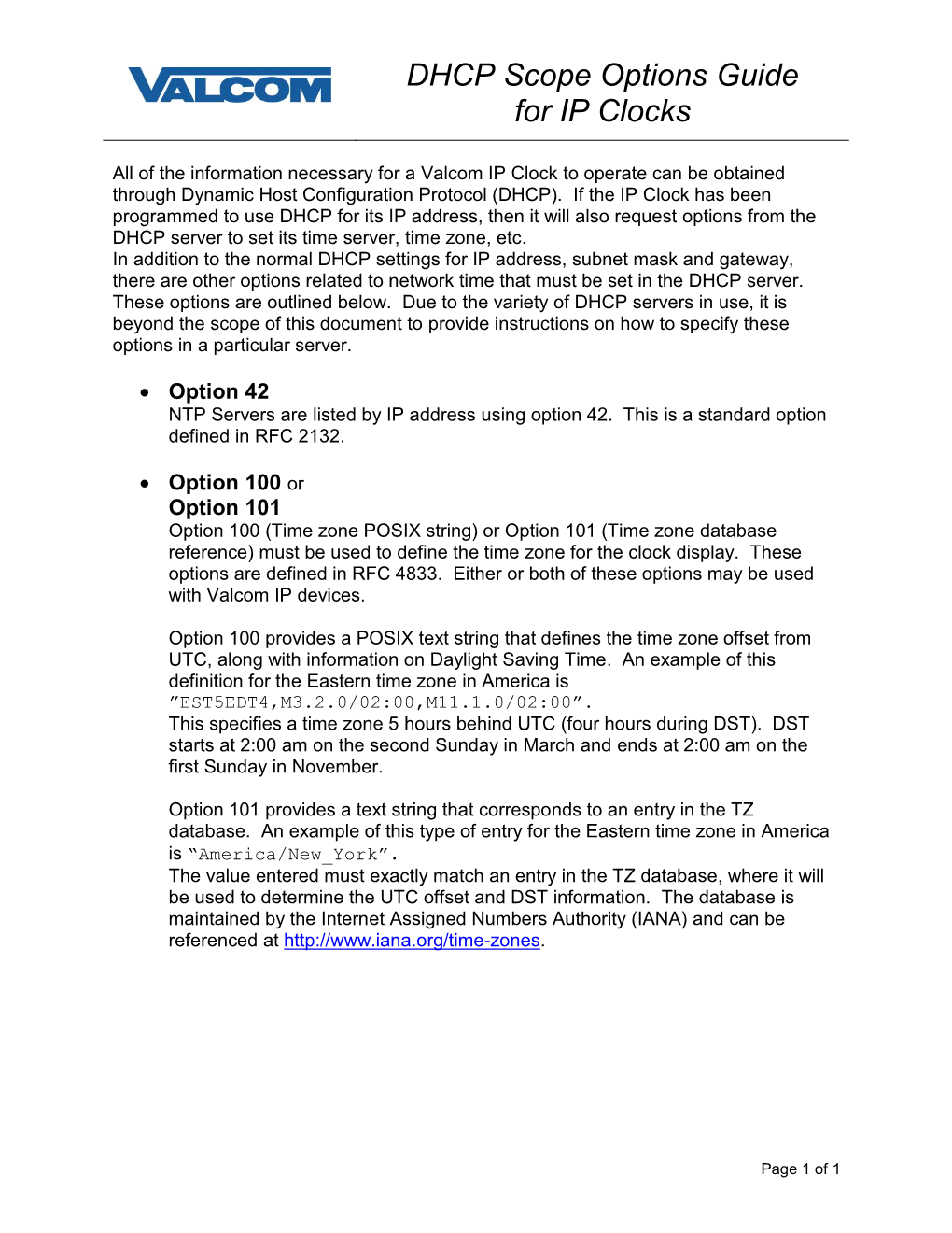 DHCP Scope Options Guide for IP Clocks