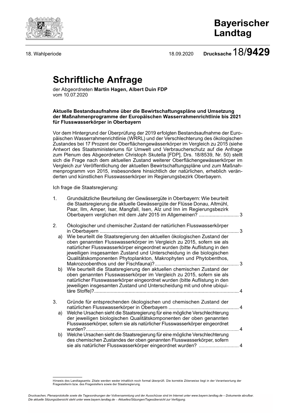 Aktuelle Bestandsaufnahme Über Die Bewirtschaftungspläne Und