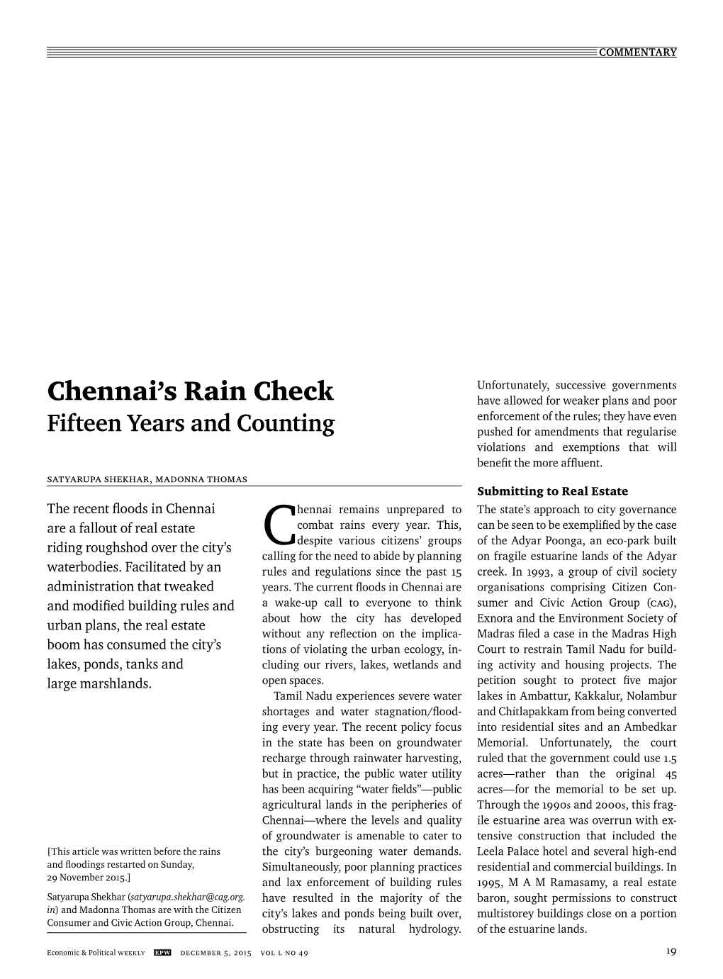 Chennai's Rain Check