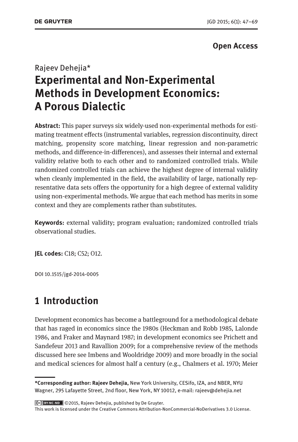 Experimental and Non-Experimental Methods in Development Economics: a Porous Dialectic