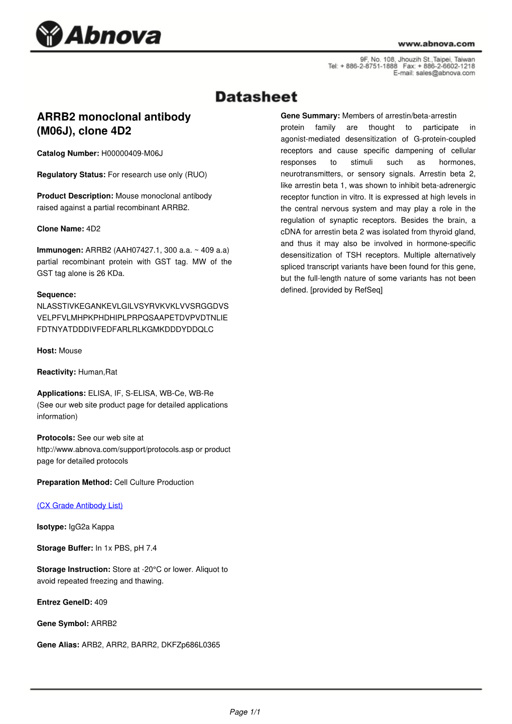 ARRB2 Monoclonal Antibody (M06J)