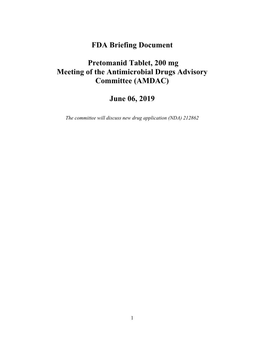 FDA Briefing Document Pretomanid