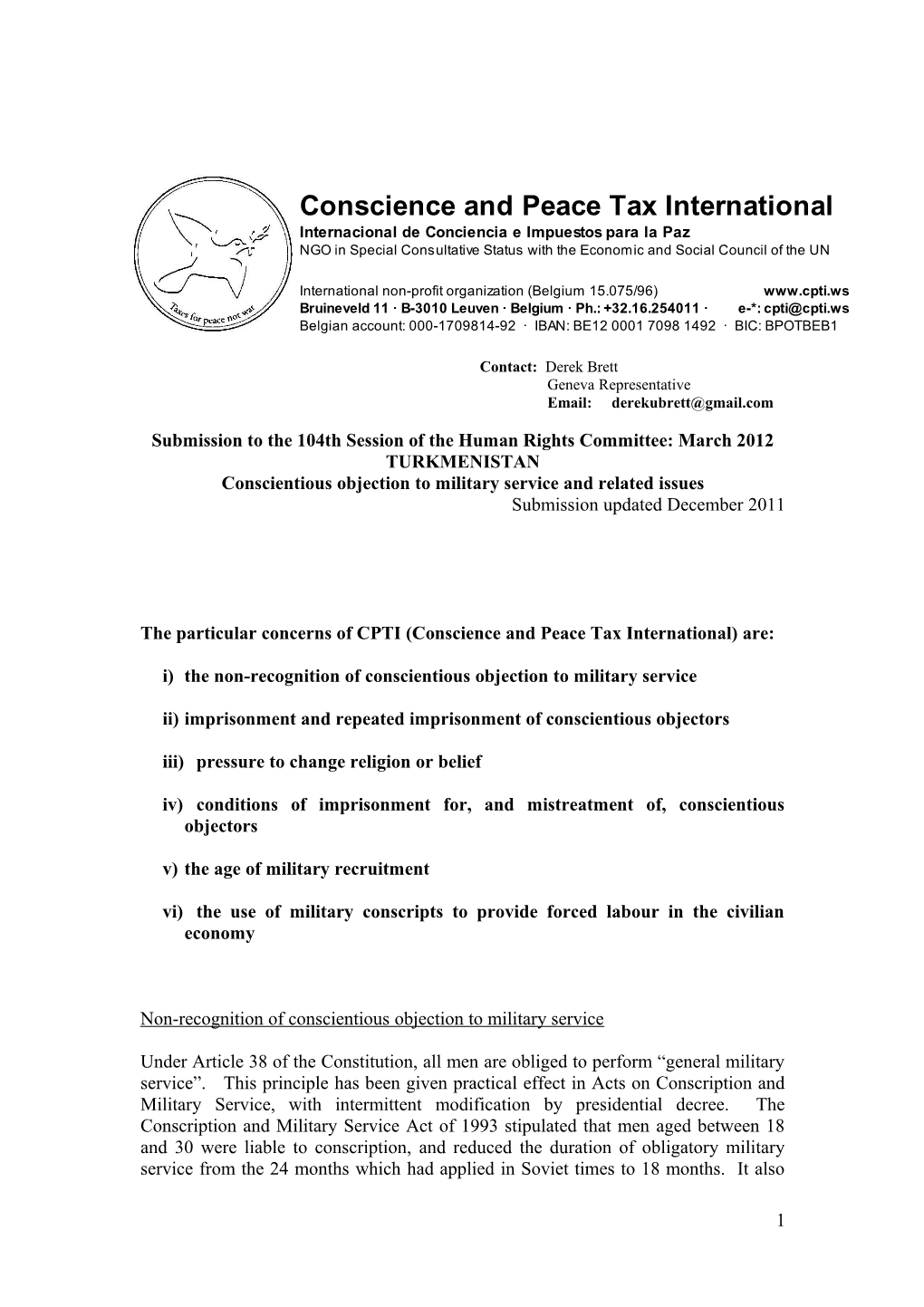 Conscientious Objection to Military Service and Related Issues