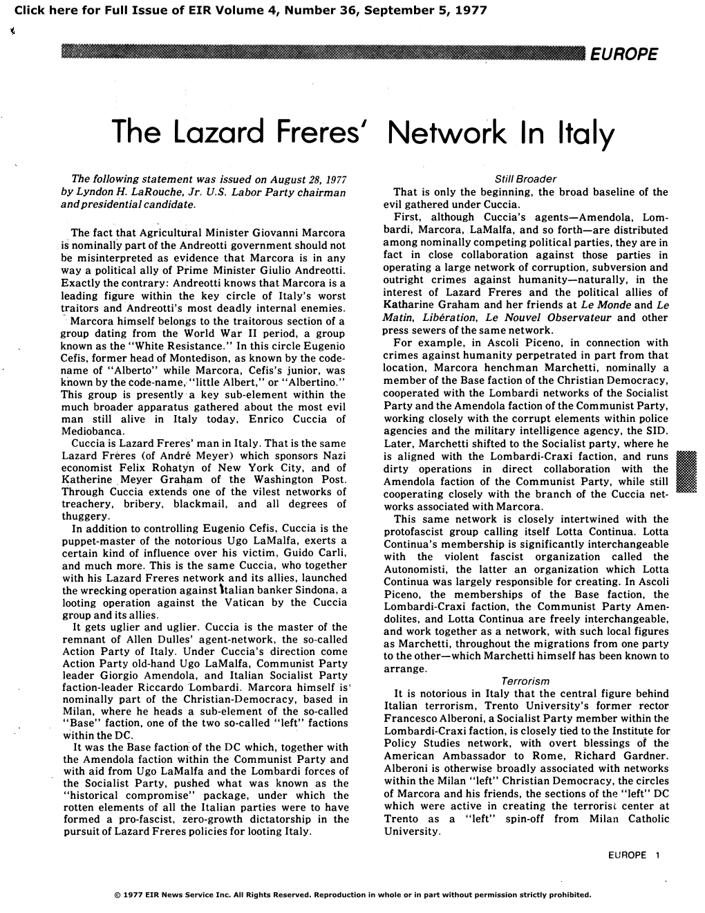 The Lazard Frères' Network in Italy