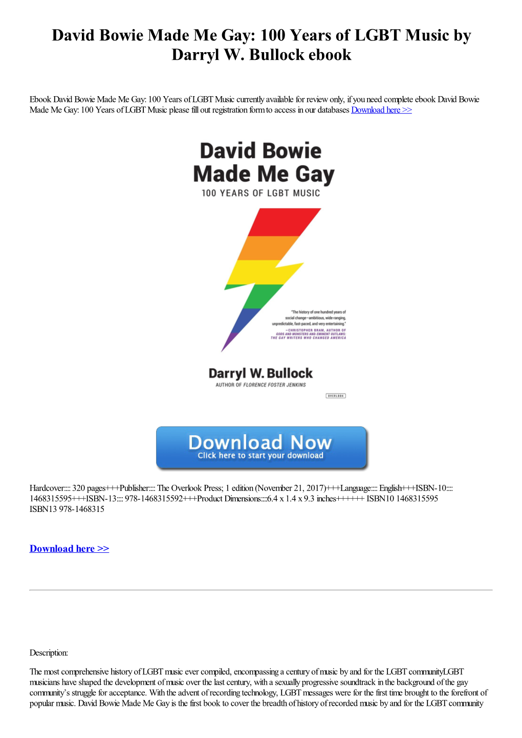 David Bowie Made Me Gay: 100 Years of LGBT Music by Darryl W