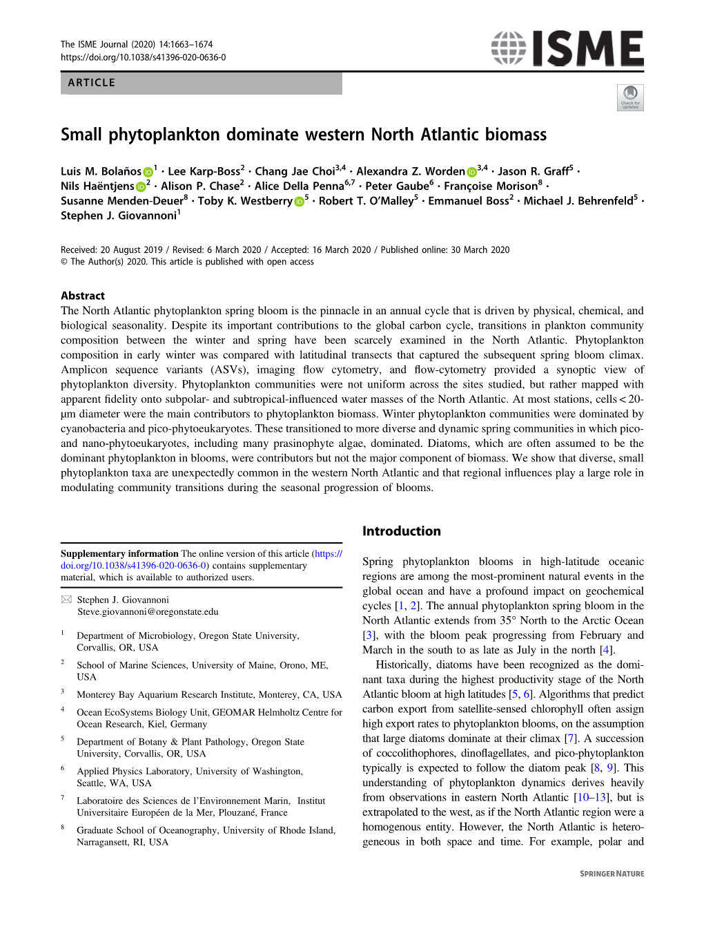 Small Phytoplankton Dominate Western North Atlantic Biomass