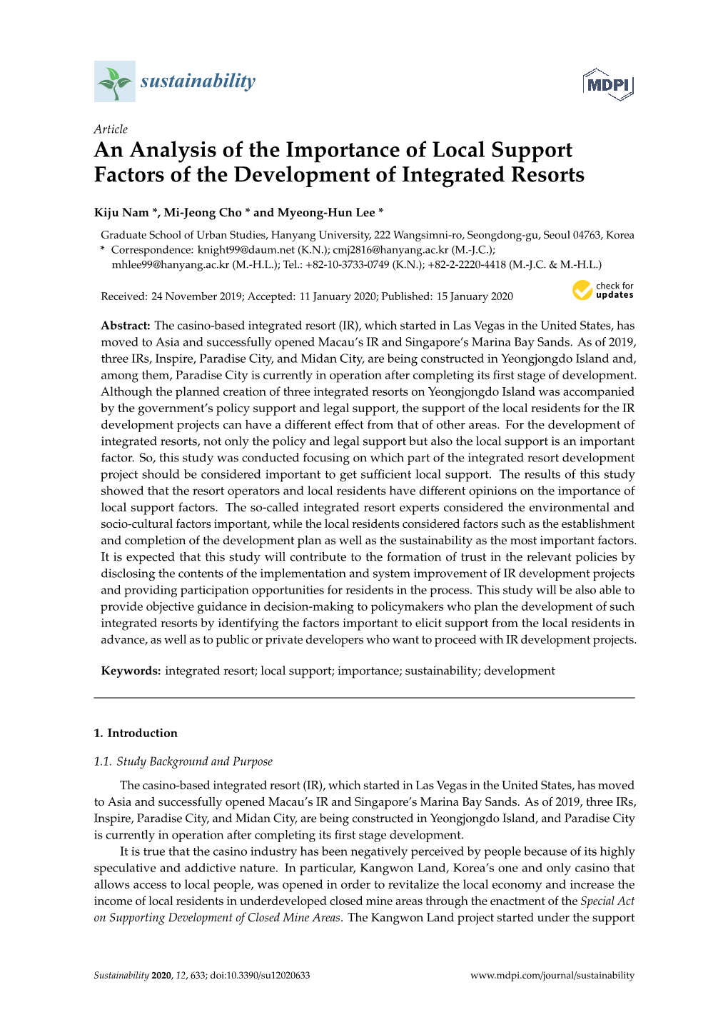 An Analysis of the Importance of Local Support Factors of the Development of Integrated Resorts