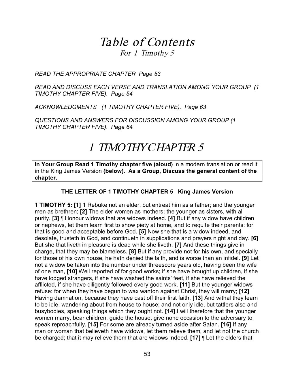 Table of Contents for 1 Timothy 5