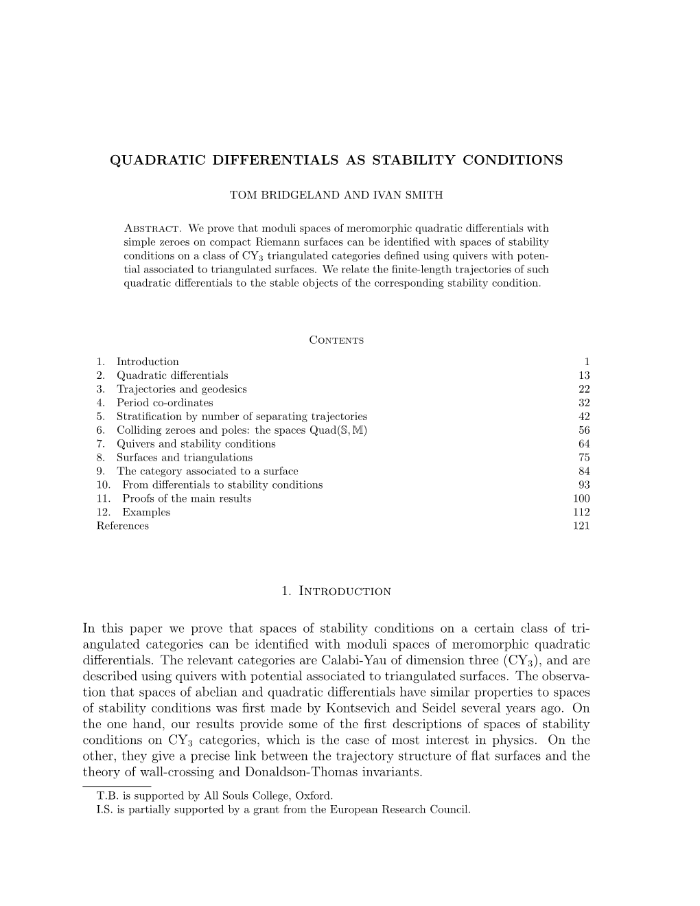 Quadratic Differentials As Stability Conditions