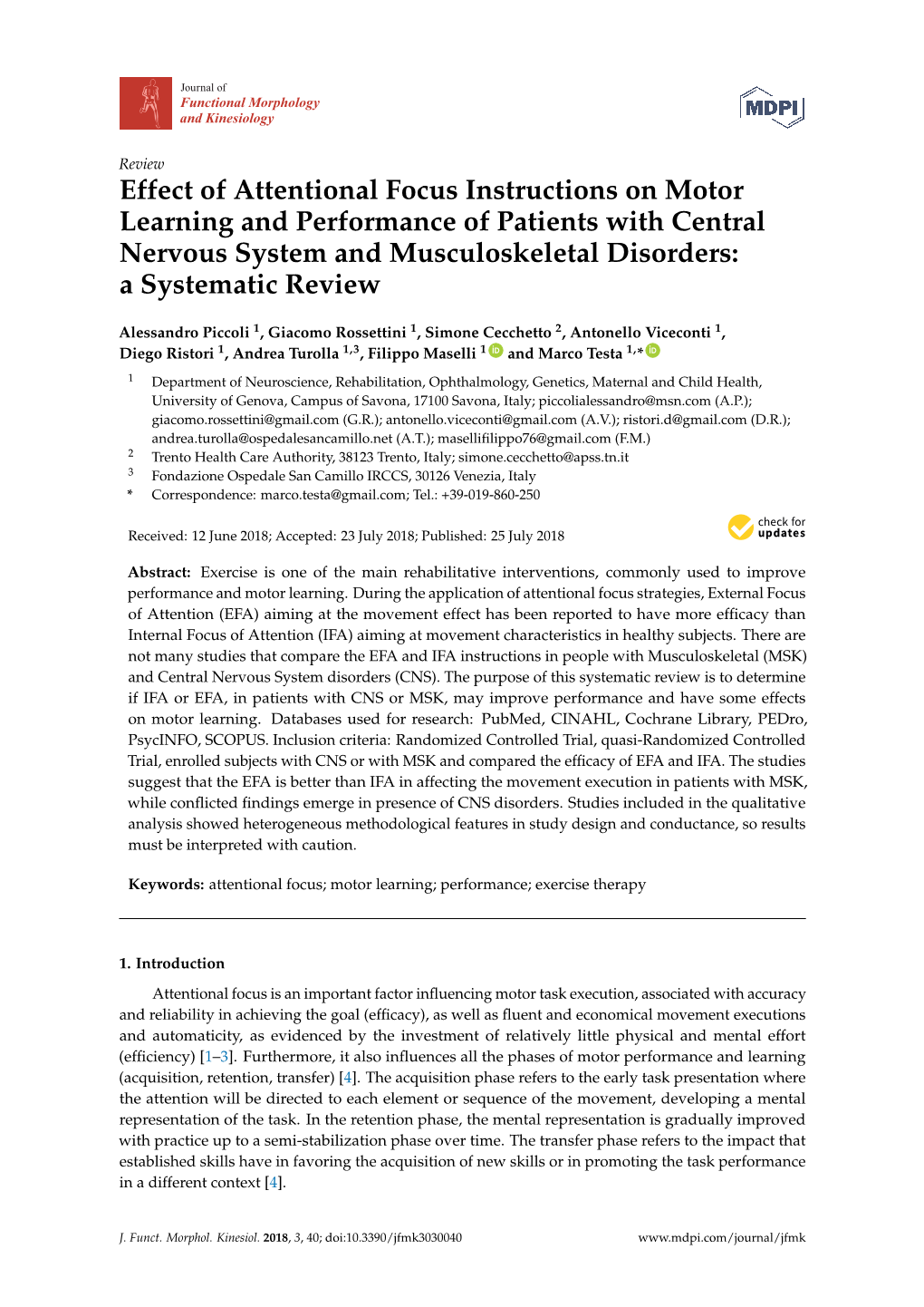 Effect of Attentional Focus Instructions on Motor Learning and Performance of Patients with Central Nervous System and Musculoskeletal Disorders: a Systematic Review