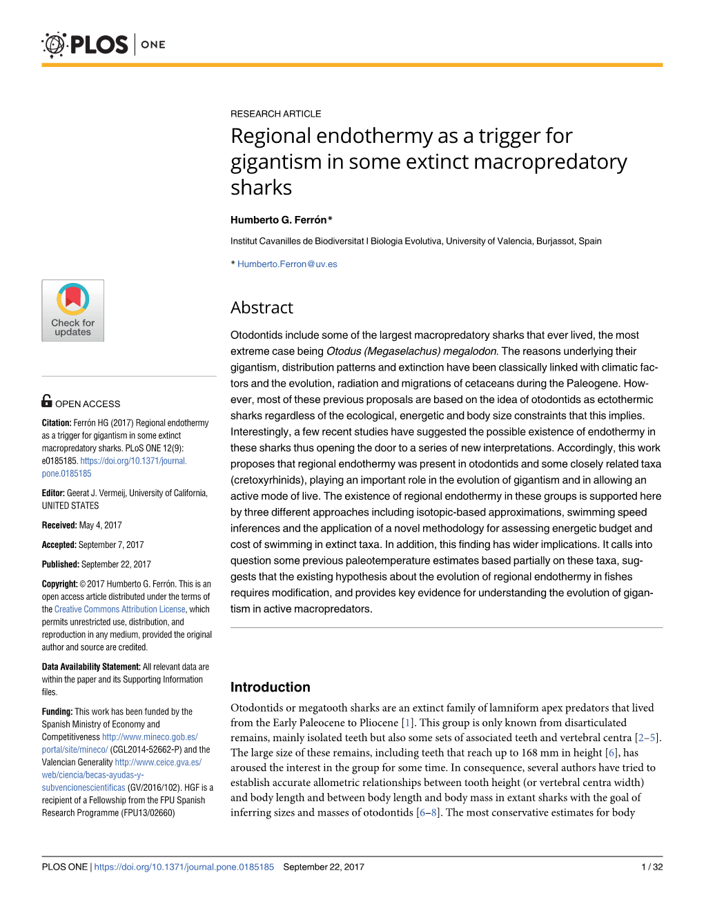 Regional Endothermy As a Trigger for Gigantism in Some Extinct Macropredatory Sharks