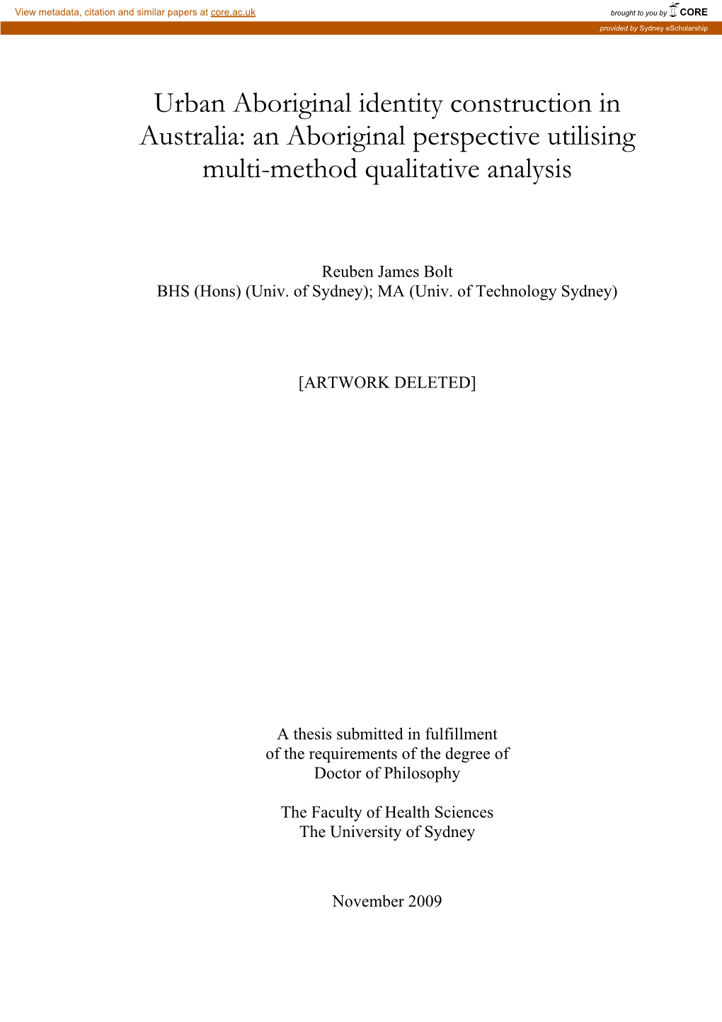 Urban Aboriginal Identity Construction in Australia: an Aboriginal Perspective Utilising Multi-Method Qualitative Analysis