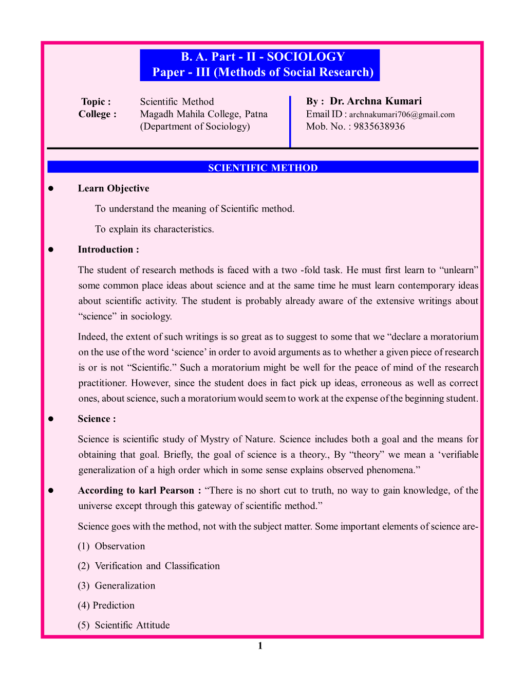 B. A. Part - II - SOCIOLOGY Paper - III (Methods of Social Research)