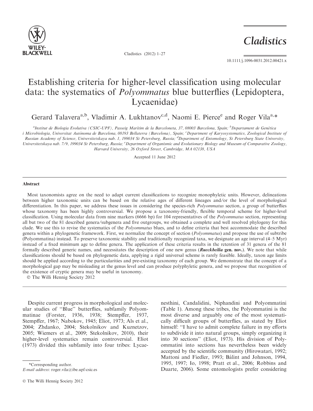 The Systematics of Polyommatus Blue Butterflies (Lepi