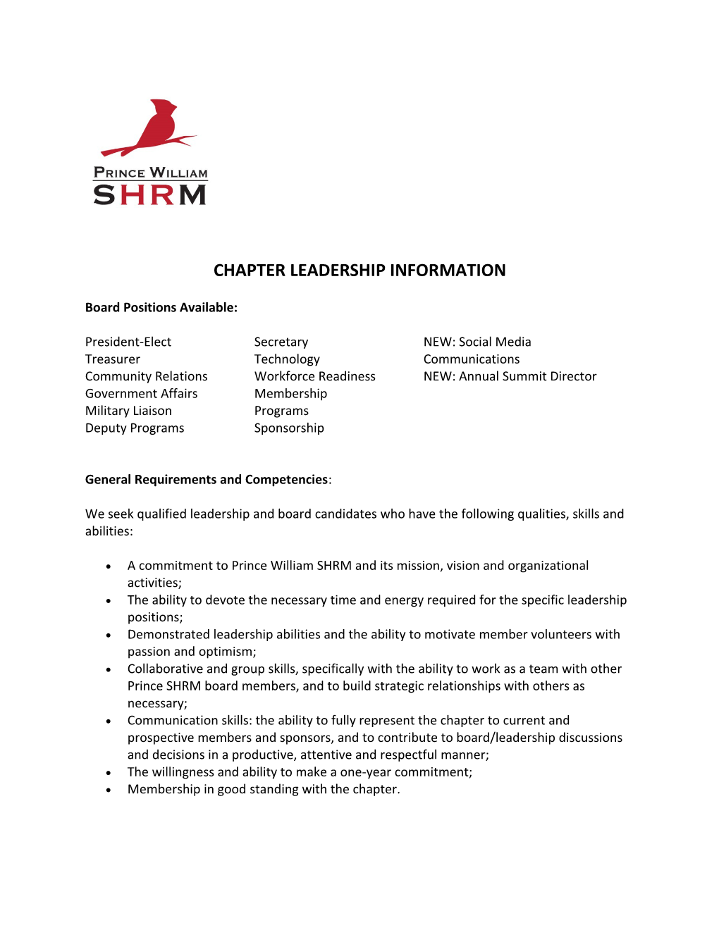 Chapter Leadership Information