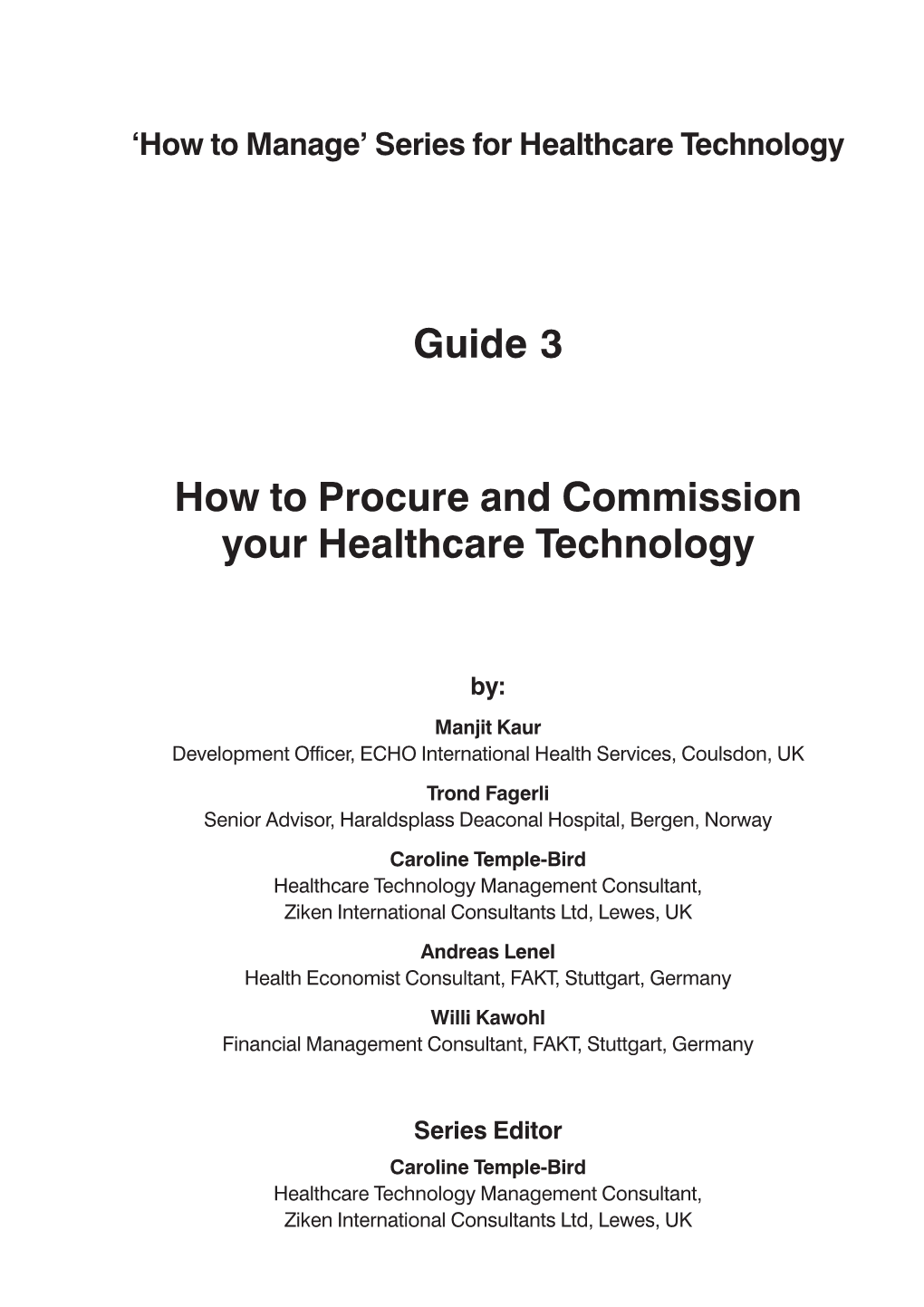 Guide 3 How to Procure and Commission Your Healthcare