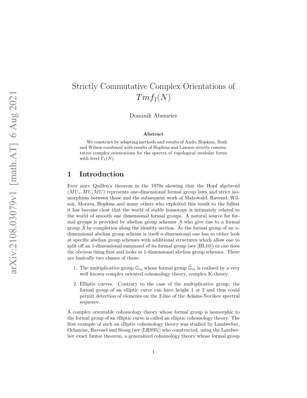 Strictly Commutative Complex Orientations of T Mf1(N)