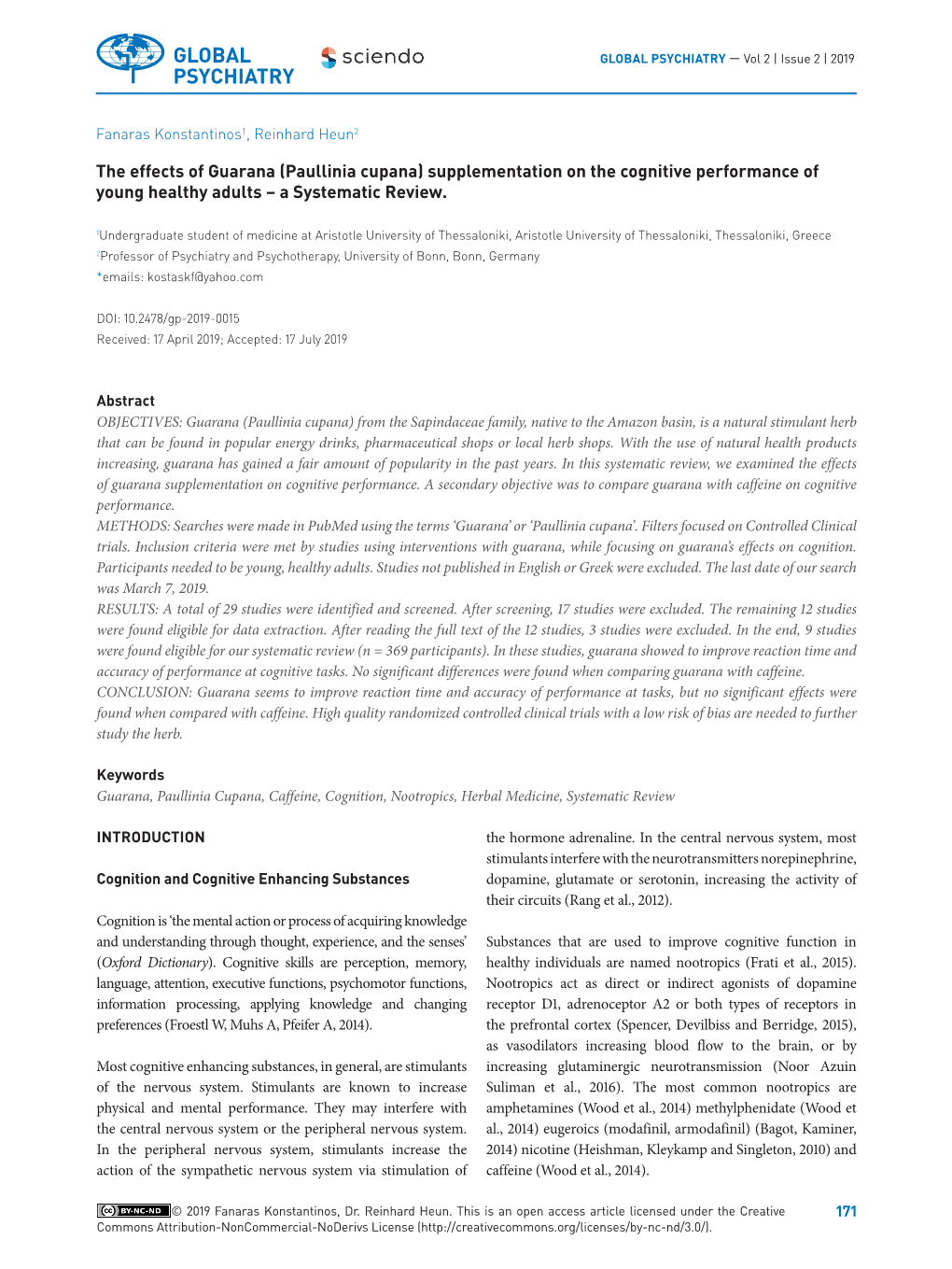 Paullinia Cupana) Supplementation on the Cognitive Performance of Young Healthy Adults – a Systematic Review