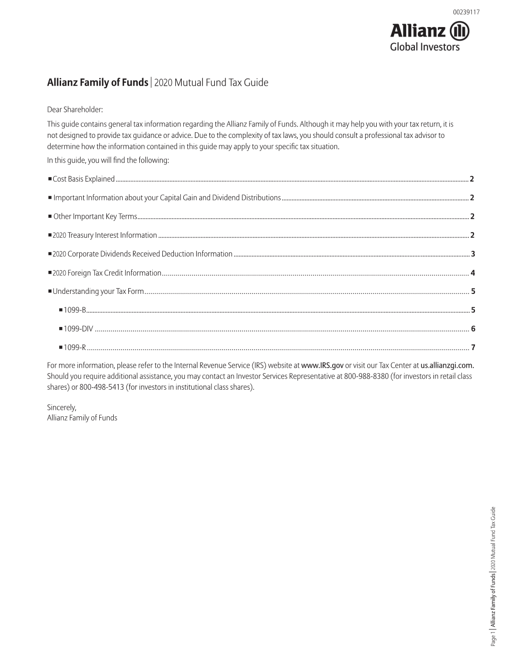 Allianz Family of Funds Mutual Fund Tax Guide