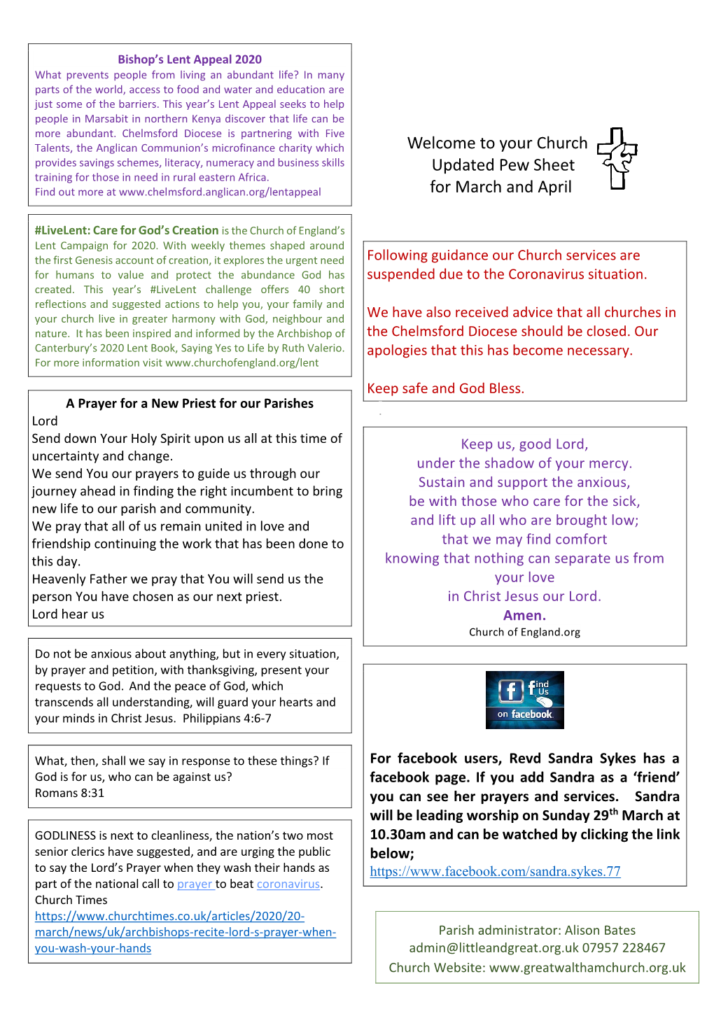 Your Church Updated Pew Sheet for March and April