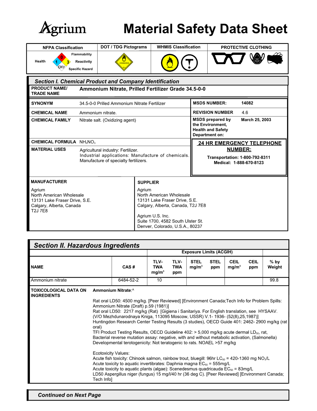 Material Safety Data Sheet