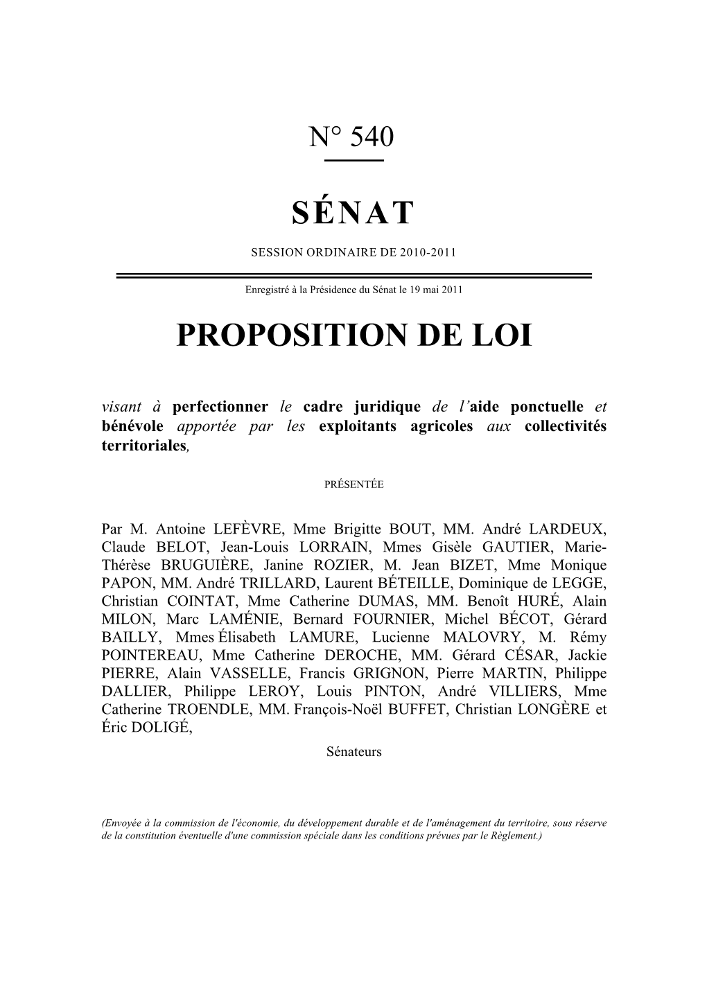 Sénat Proposition De