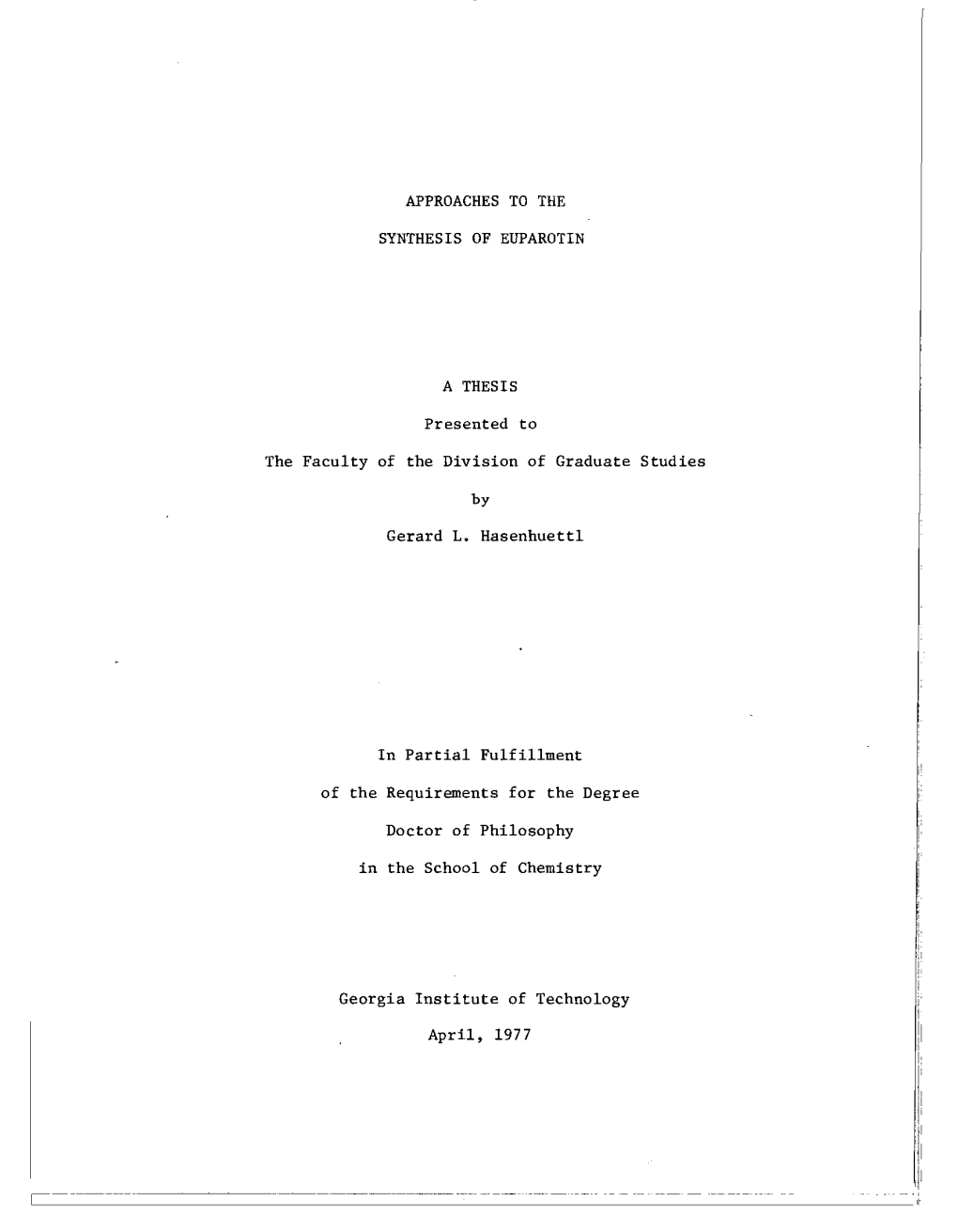 Approaches to the Synthesis of Euparotin a Thesis